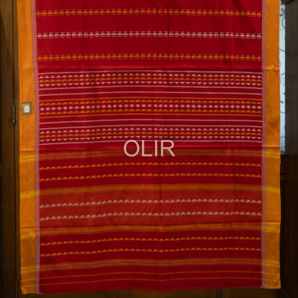 DKC006 – Classic Red & Mustard Dhonekali Cotton Saree