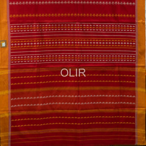 DKC006 – Classic Red & Mustard Dhonekali Cotton Saree