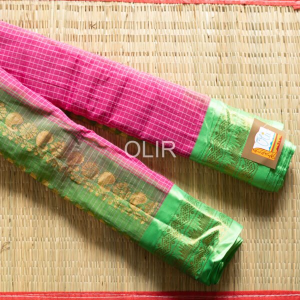 Pink and Green Gadwal Cotton Saree