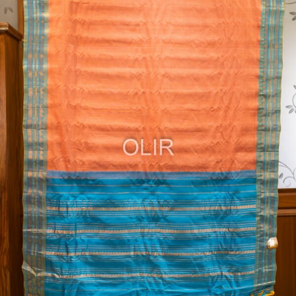 Peach and Blue Gadwal Cottton saree