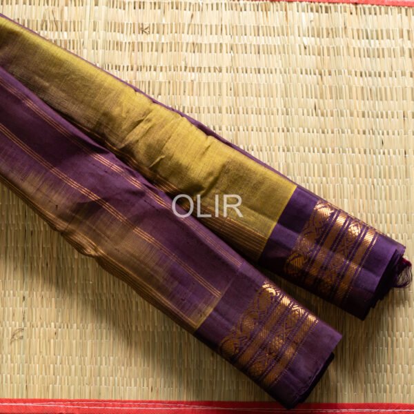 Mehendi Green with Jamun Border Gadwal Cotton Saree