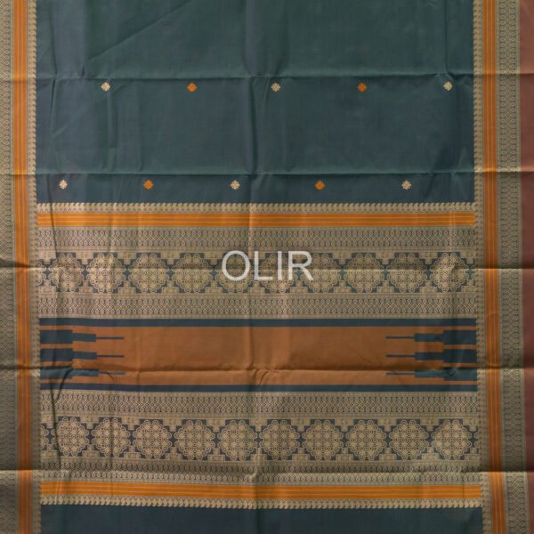 Peacock Blue with Brown Kanchi Cotton Saree