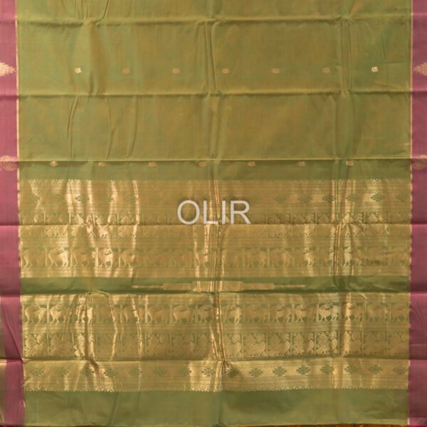 Leaf Green with Red border Kanchi Cotton Saree