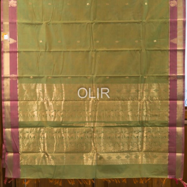 Leaf Green with Red border Kanchi Cotton Saree