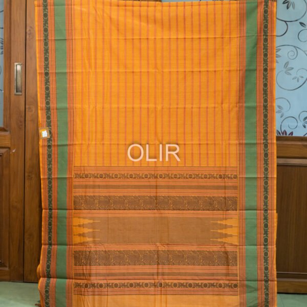 Orange with green border kanchi cotton Saree