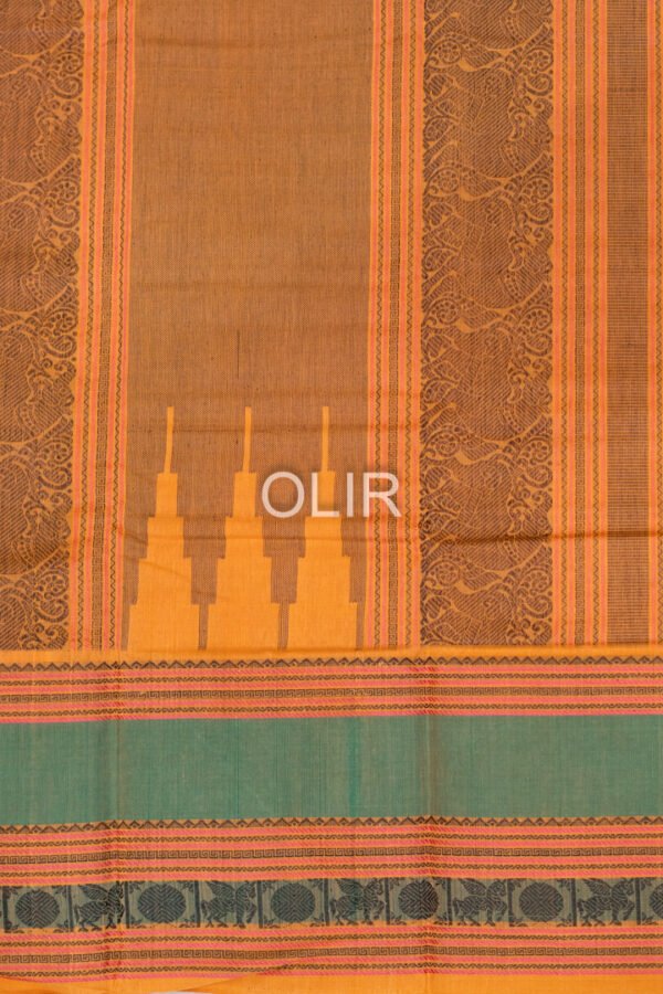 Orange with green border kanchi cotton Saree