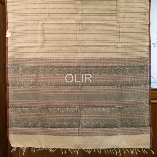 Beige with Brownish maroon Kanchi Cotton saree