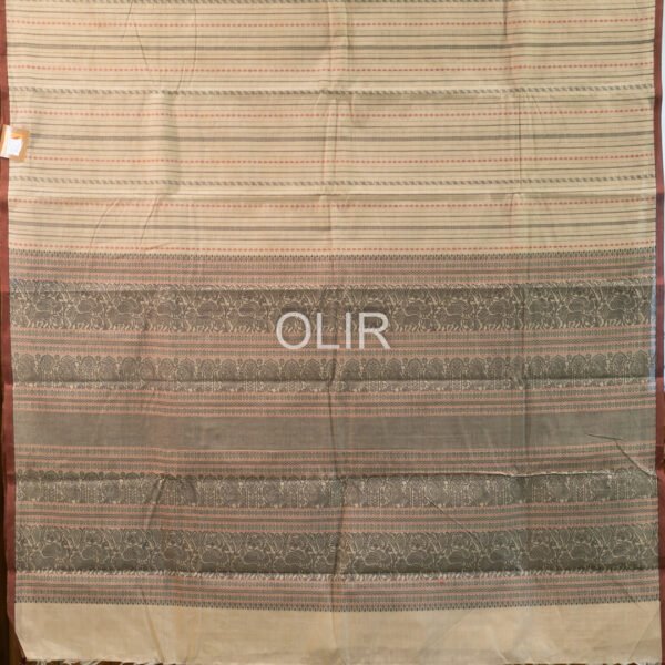 Beige with Brownish maroon Kanchi Cotton saree