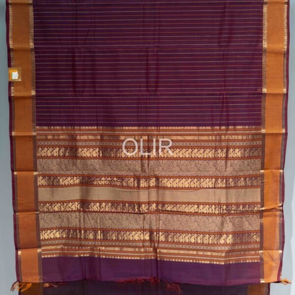 Purple body with double zari border kanchi cotton saree