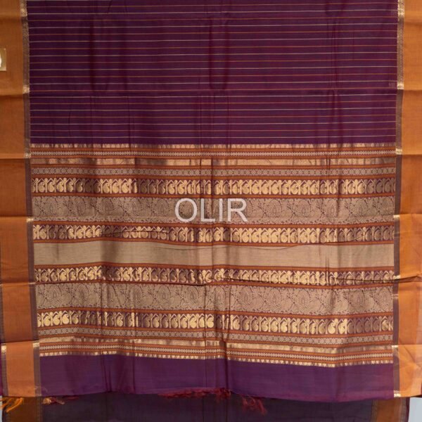 Purple body with double zari border kanchi cotton saree
