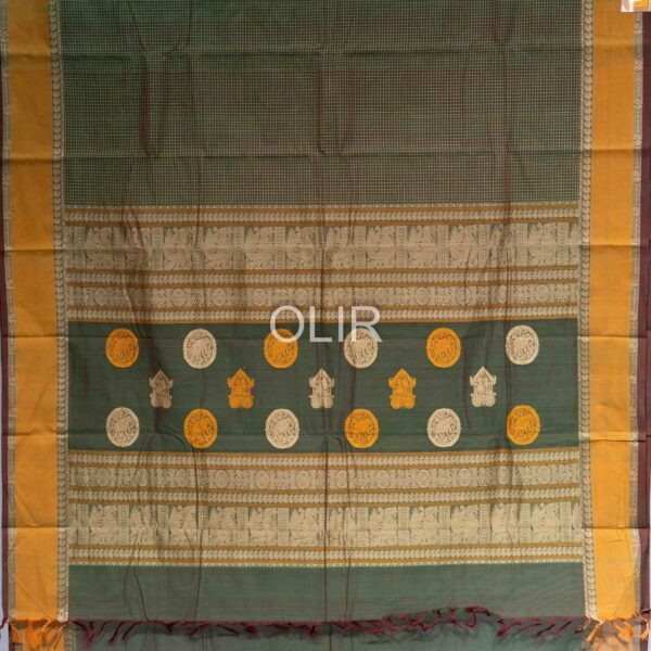Dark green with Double border Kanchi cotton saree