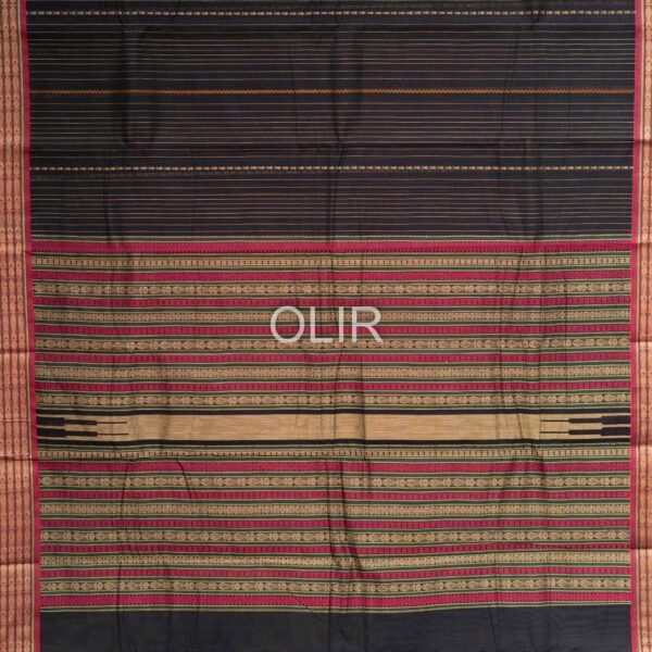 Black with Pink Border Kanchi Cotton Saree