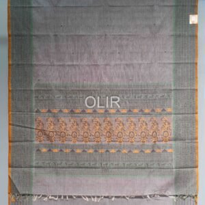 Grey with Mustard Selvedge Bomkai Pattern Kanchi Cotton Saree