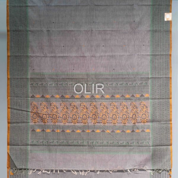 Grey with Mustard Selvedge Bomkai Pattern Kanchi Cotton Saree