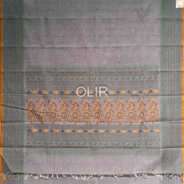 Grey with Mustard Selvedge Bomkai Pattern Kanchi Cotton Saree