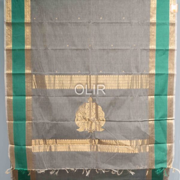 Grey with green border kanchi Cotton Saree