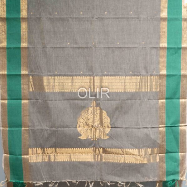 Grey with green border kanchi Cotton Saree