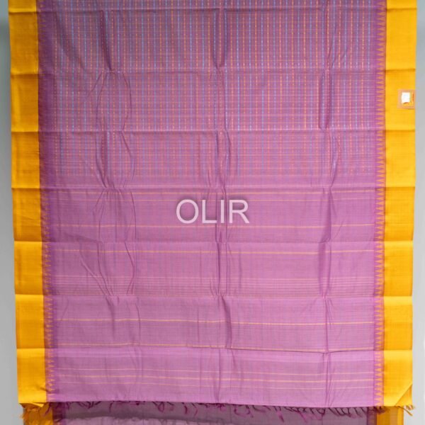 Lavender Body with Lakshadeepam Pattern and Mustard border Kanchi Cotton and Silk mixed Cotton Saree