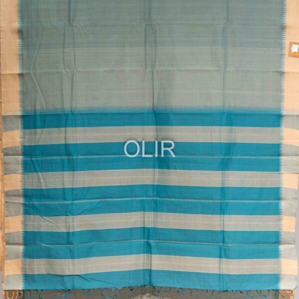 Pastel Green with beige border and self checks in body and copper sulphate pallu