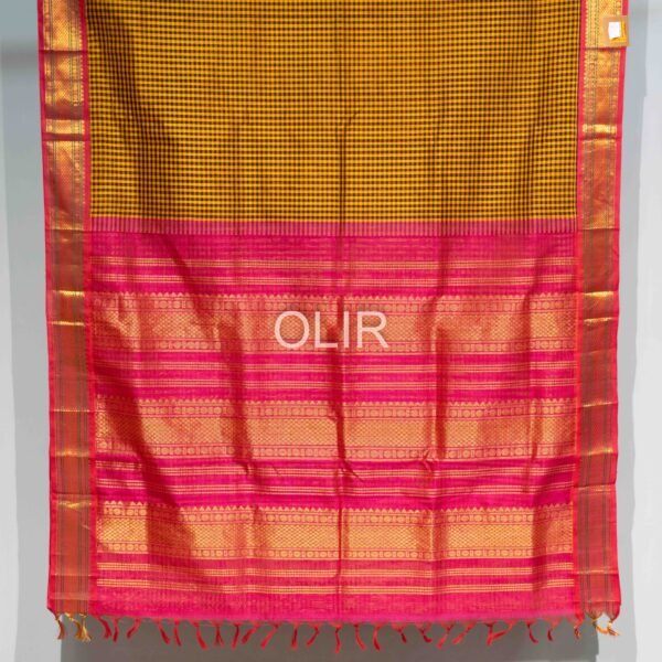 Mustard With Brown Small Checks and Pink border