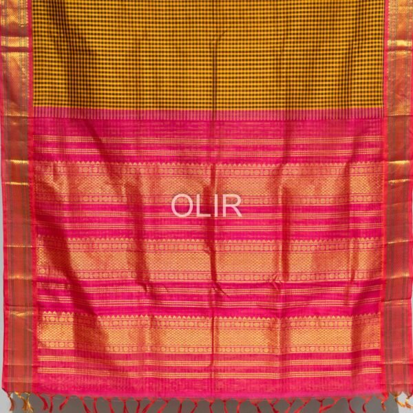 Mustard With Brown Small Checks and Pink border