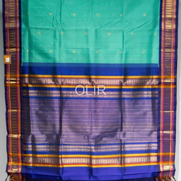 Teal Green With Deep Blue Zari Border