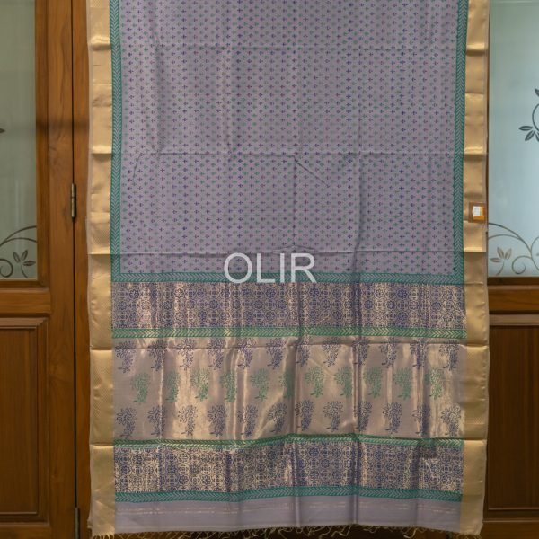 Lavender Handblock Print Saree with Tissue Pallu