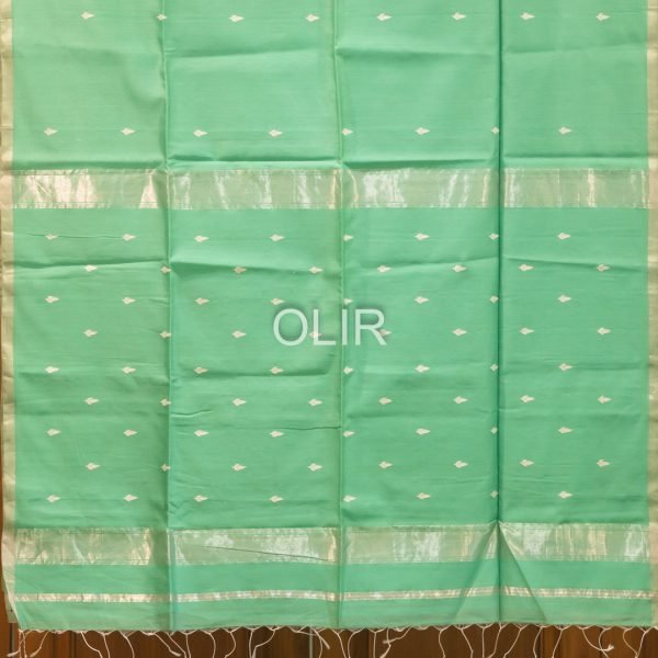 Mint Green Butti Saree with Silver Tissue Pallu