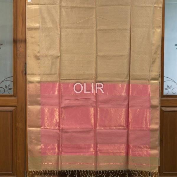 Tussar Kota Checks Saree with Rose Pink Pallu