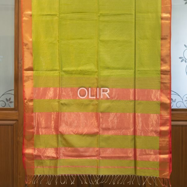 Mehendi Green Kota Checks Saree with Pink Pallu