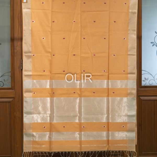 Peach Meenakari Maheshwari Saree with Silver Tissue Pallu