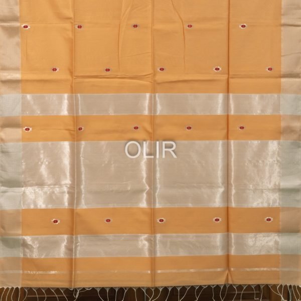 Peach Meenakari Maheshwari Saree with Silver Tissue Pallu