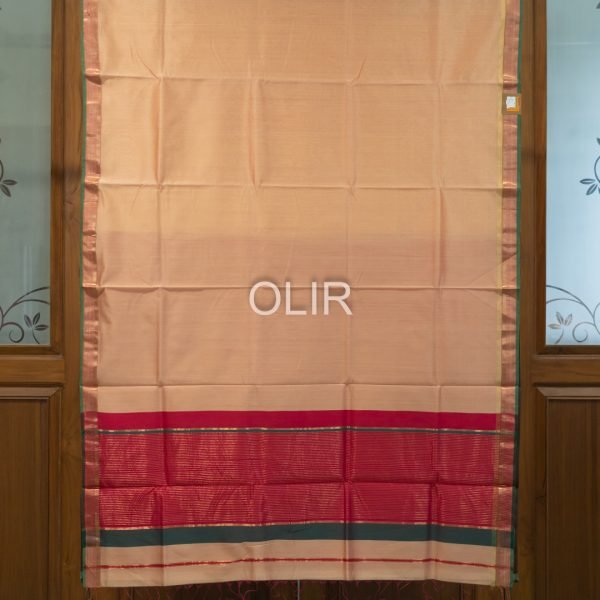 Peach Pink Dual Shade Saree with Green Selvedge