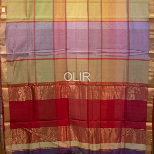 Multicolor Checks Maheshwari Saree with Red Pallu