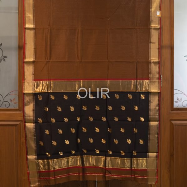 Chocolate Brown Saree with Golden Leaf Pallu