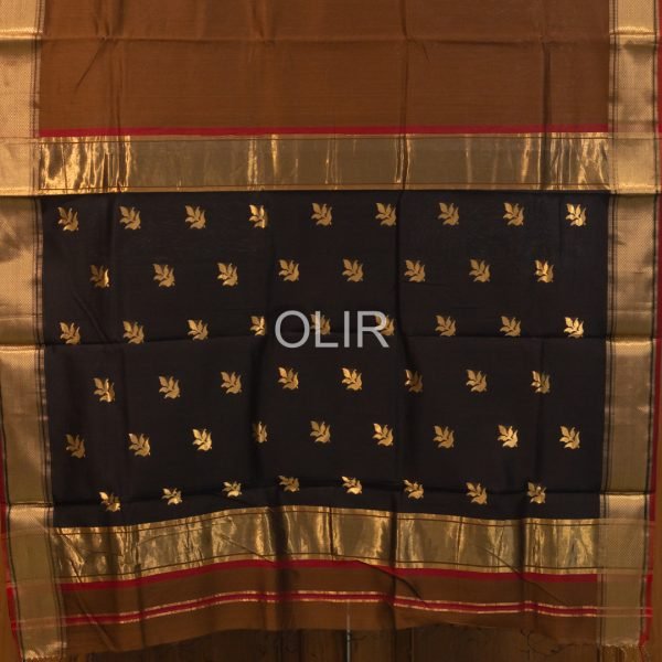Chocolate Brown Saree with Golden Leaf Pallu