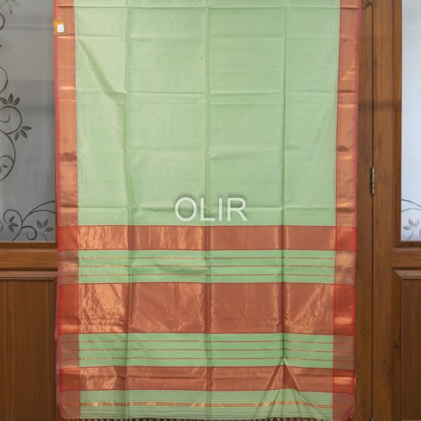 Mint Green Kota Checks Saree with Red Pallu