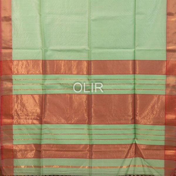 Mint Green Kota Checks Saree with Red Pallu