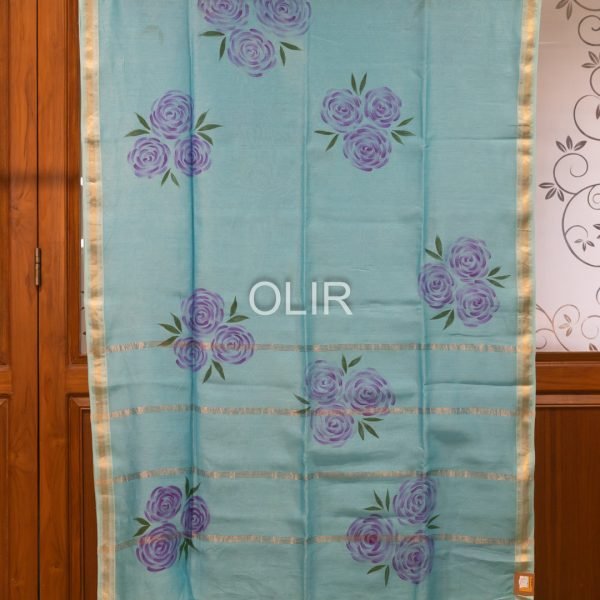 Blue Handpainted Floral Saree