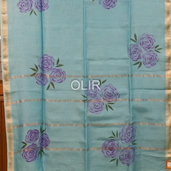Blue Handpainted Floral Saree