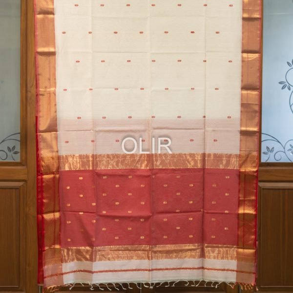Off White Red Floral Zari Saree