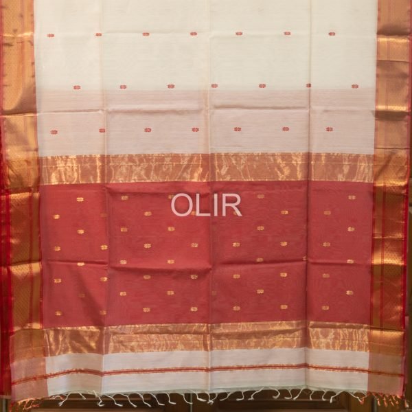 Off White Red Floral Zari Saree