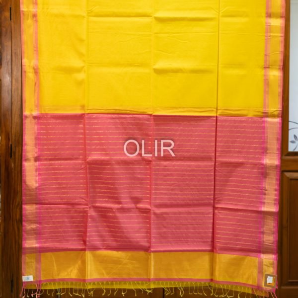 Yellow Pink Tissue Border Saree