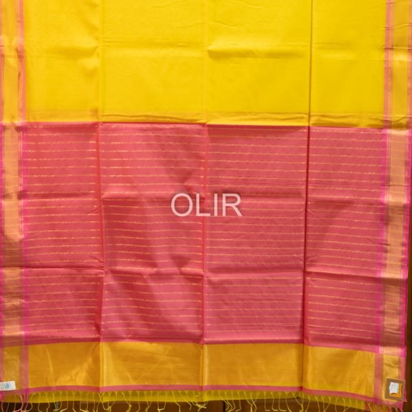 Yellow Pink Tissue Border Saree