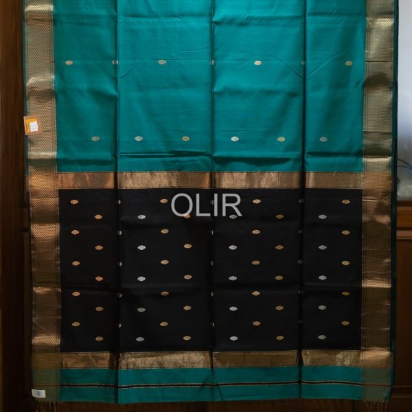 Azure Blue with Black Border and Pallu