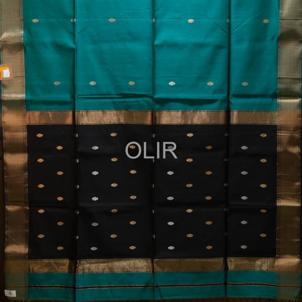 Azure Blue with Black Border and Pallu