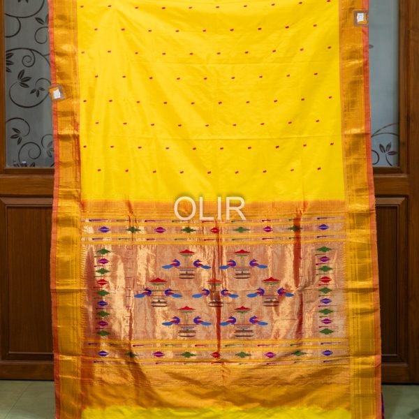Yellow and Peach  Pure Silk Handwoven Paithani Saree