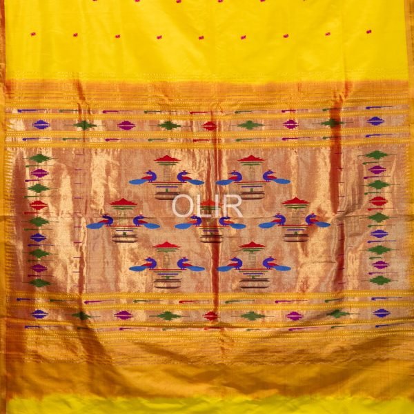 Yellow and Peach  Pure Silk Handwoven Paithani Saree