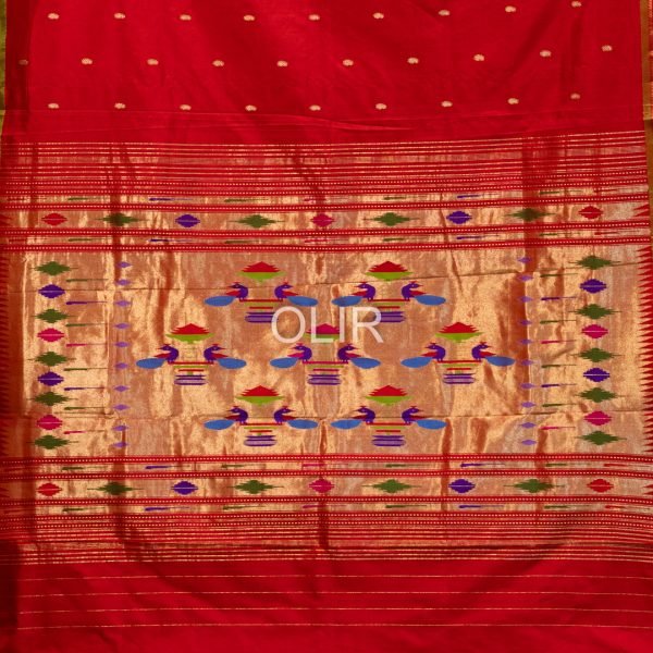 Traditional Red and Green Pure Silk Handwoven Paithani Saree