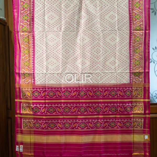 White with Pink Diamond design Pure Silk Patola Saree